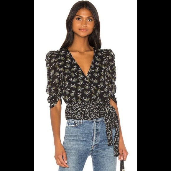 Bailey 44 Lilian Wrap front top in black floral print - Picture 1 of 6